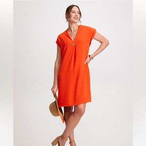 Laura Short Crepe V-Neck Dress Tangerine Twist Orange